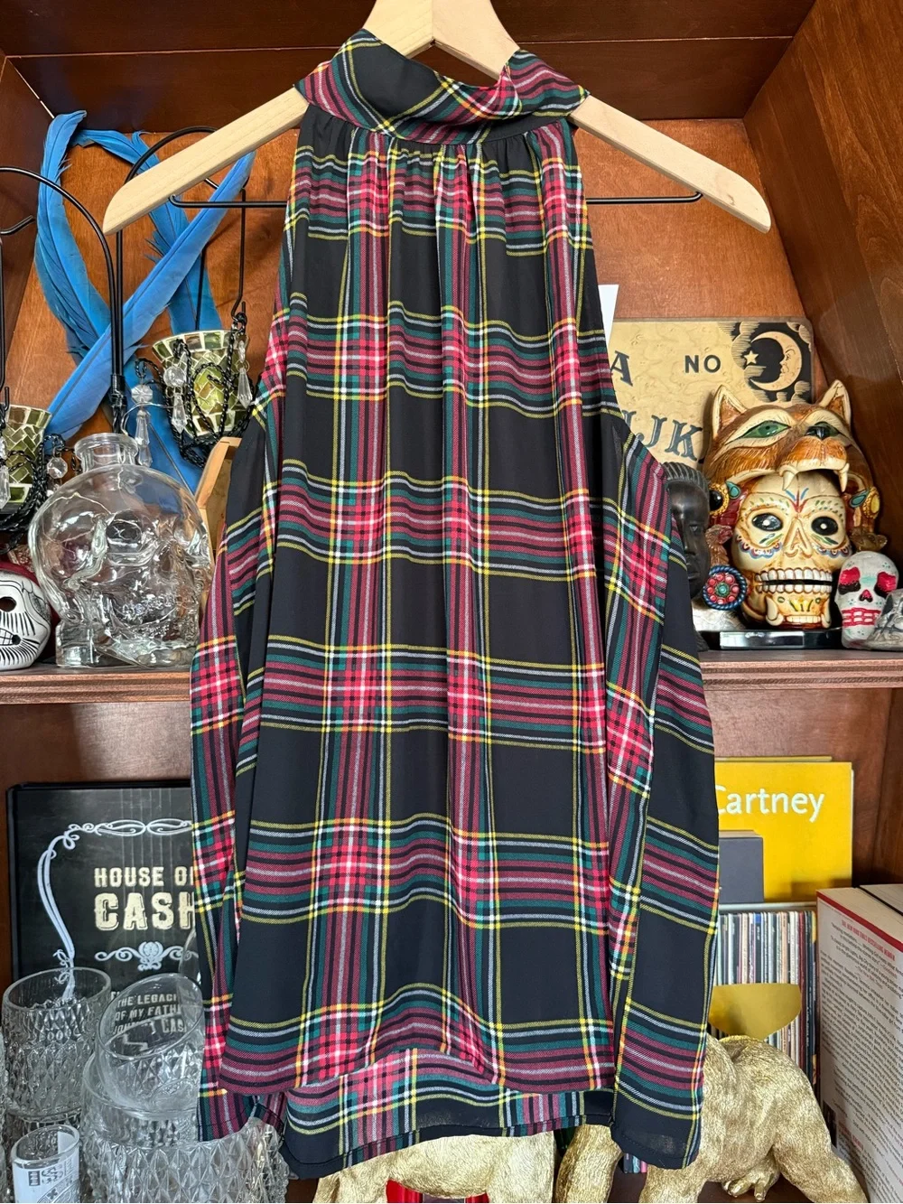 J. Crew - Plaid Tie Neck Halter Top - Black / Red / Green / Yellow - Women’s 4